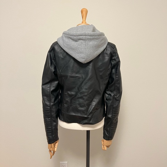 Faux Leather Contrast Hooded Jacket - Picture 6 of 7